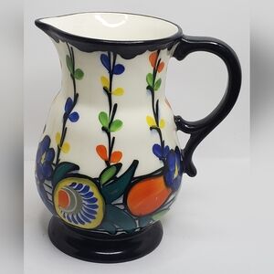 Vintage Ditmar Urbach Art Deco Bohemian Floral Pottery Pitcher - 7"